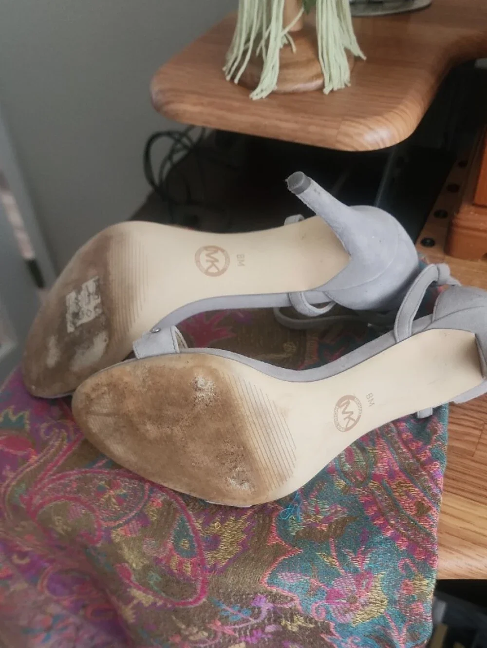 Michael Kors Pearl-Embellished Ankle-Strap Heels - Light Gray